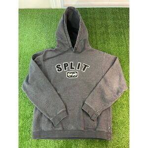 Vintage y2k Split Hoodied Distressed Gray Embroidered Skater Grunge S/M